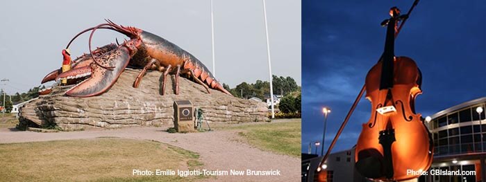 Lobster statue and world's tallest fiddle